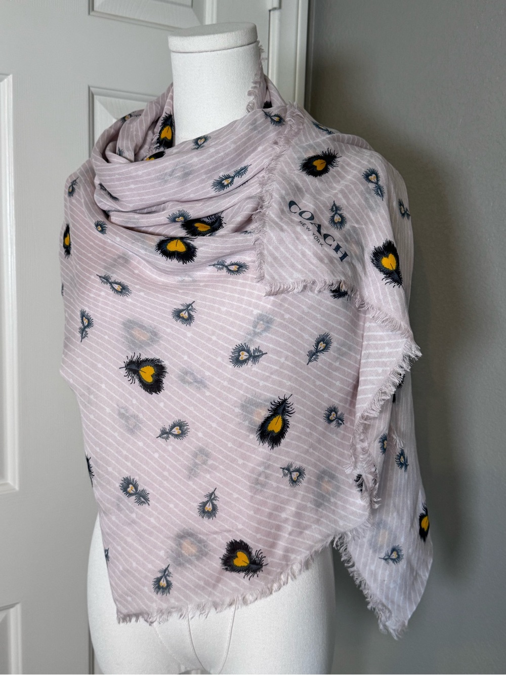 Coach Pale Pink Logo Fringe Scarf